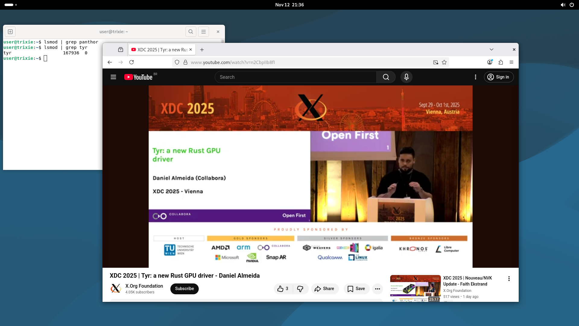 YouTube on GNOME on Tyr