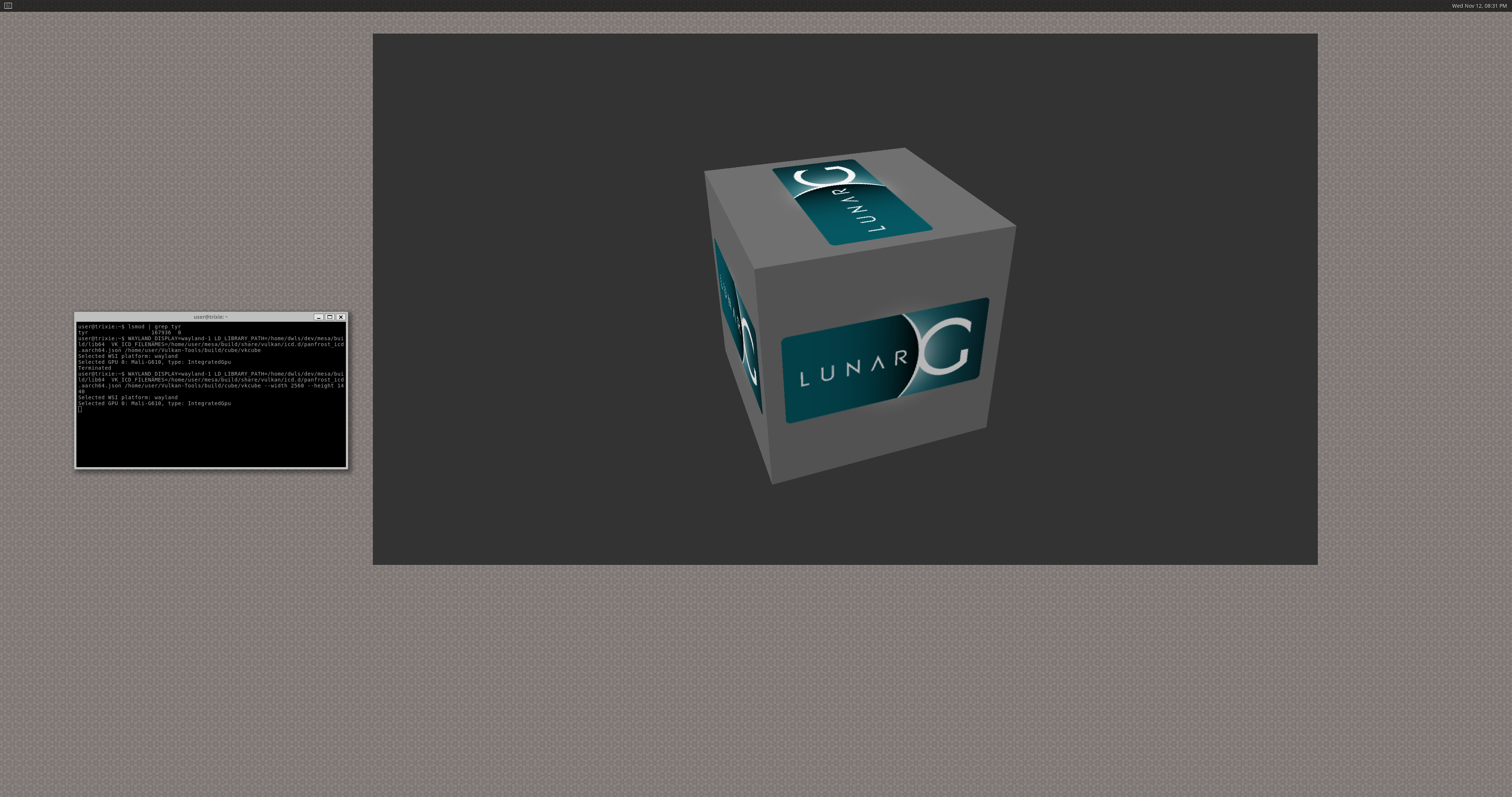 vk cube on Weston on Tyr